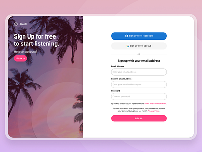 Sign Up - Chill Pink Theme | Daily UI 01 branding gradient music pink purple registration sign up ui uiux