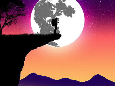 Survival Illustration hill journey journey man landscape landscape design man moon mountain srabon arafat survival tree vector art