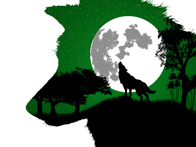 Wolf Howling illustration landscape landscape design moon mountain srabon arafat tree vector wolf