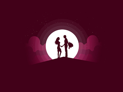 Happy Valentine 2019 boy cloud couple design hill illustration landscape landscape design midnight moon mountain sky srabon arafat vector