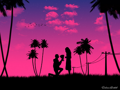 Couple in Valentine boy and girl couple illustration lamp post landscape design love love sun srabon arafat tree