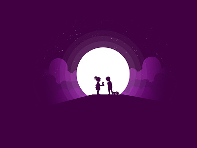 Propose in young time boy boy and girl cloud couple design girl heart hill illustration landscape landscape design love midnight moon mountain sky srabon arafat vector