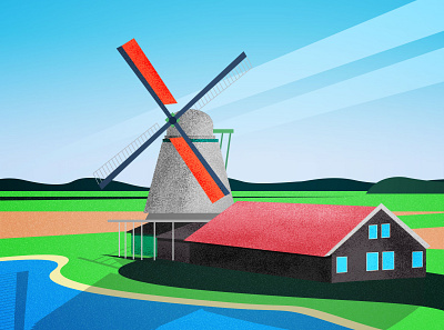 Windmills in Netherlands design hill illustration landscape landscape design mountain sky srabon arafat tree vector