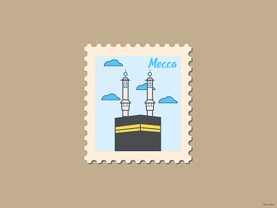 Weekly Warmup | Mecca Stamp branding design illustration kaaba sharif kaaba sharif landscape landscape design logo mecca mecca stamp srabon arafat stamp vector