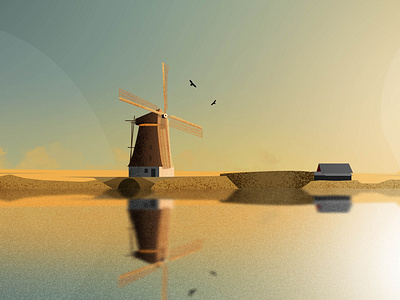 Dutch Delight birds design dutch dutch delight dutch delight hill home illustration landscape landscape design mountain sky srabon arafat tree vector windmill