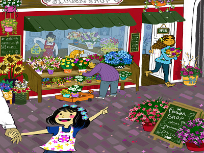 City Flower Shop city colorful cute editorial flowershop illustration people plant urban