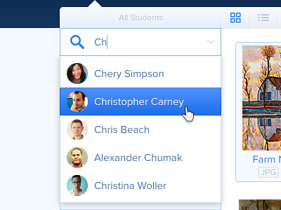 Autosuggest application functionality interface schools search students tools