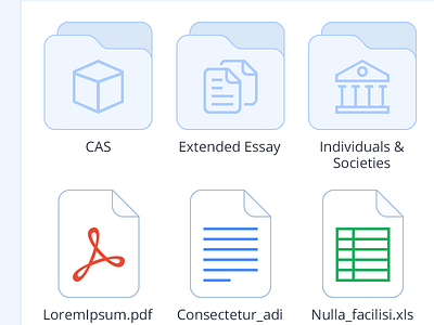 Portfolio education file folders grid icons large school thumbnails types