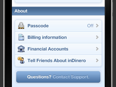 Contact Support. app buttons contact detail iphone support