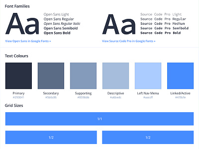 Typography, Colour Palette & Grid System colour palette etc fonts grid style guide