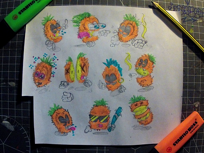 Pineapple Character Study 420 attitude chatacters dealer highliter neon pineapple sketch weed