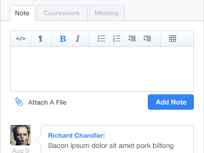 Add Note add attachment avatar chat clean navication note speach tabs text type ui ux