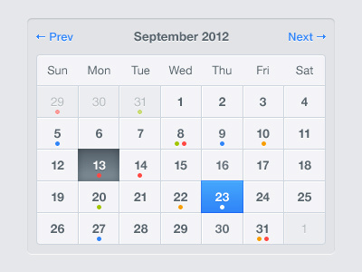 Compact Calendar calendar clean days detail events grey mini minimal small spetember ui