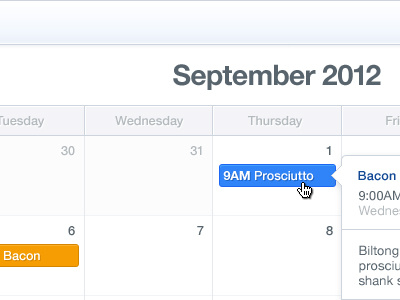 Complete Calendar bacon calendar clean meat month september tooltip ui ux