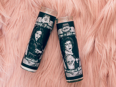 Saint Morticia Addams and Saint Frank N Furter frank n furter halloween morticia addams rocky horror picture show saint candle the addams family