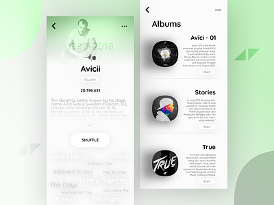 Gratefulness Profil Page album apple music avicii deezer design fizy gratefulness green music play shuffle spotify tidal ui ux