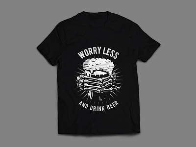 Worry less and drink beer t-shirt design beer digital art drinks graphic design negative space t shirt t shirt design vintage art
