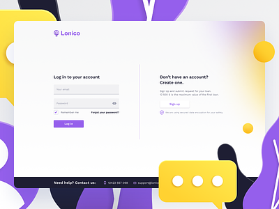 Lonico Log In Form 3d account component email finance form form design input field interface log in login password purple sign in sign up ui user ux web yellow