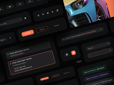 Interface Components - Dark Theme app automotive branding car component crm dashboard design design system element interface library logistic management marketing object sale transport ui ux