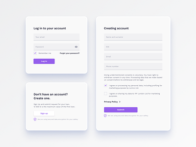 Lonico Log In & Sign Up Components account app bank component field form input interface light log in login modern page register sign sign in signup ui ux web