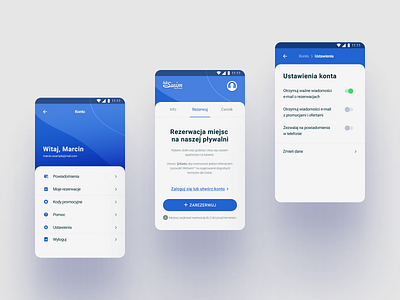 WeSwim Booking App Screens app aqua booking branding components design elements interface menu mobile navigation profile reservation screen settings swimming pool ui ux water weswim