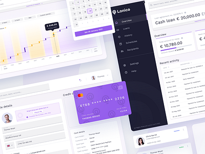 Lonico Loans – New Dashboard – v2 app chart credit credit card dashboard date picker diagram finance fintech instalment interface loan management money payment sidebar table ui ux web