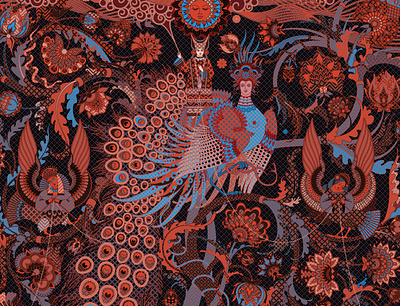 Garden of Eden. Fragment boiko illustration silk shawl silk shawl vector