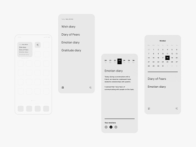 therapy diary app concept app app concept app icon app ui brand calendar day design diary emotions minimal note therapy ui ux widget