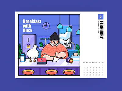 Bird Series-Breakfast With Duck bird bread machine breakfast calendar call duck design duck february girl home illustration jam kitchen meal milk pet photoshop winter