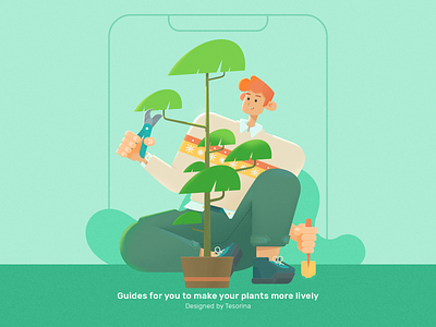 Guide Page For A Gardening App 2 app boy character design garden green guide page illustration photoshop plant radesign rdd tesorina ui 马阿柴
