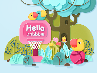 Hello Dribbble! birds cockatiel colorful design hellodribbble illustration parrots photoshop plants