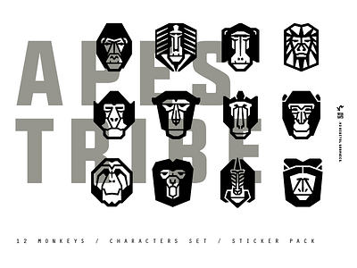 Apes animal ape character face geometric icon logo logotype monkey portrait tribe zoo