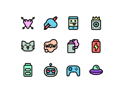 Funny tings icon set object outlines