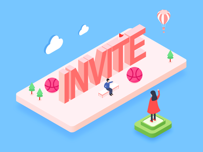 2 invites 2 invite 2.5d dribbble invite invite isometric