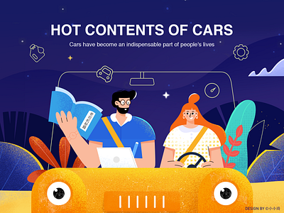 Driving automobile banner design car character driving illustration night talk web