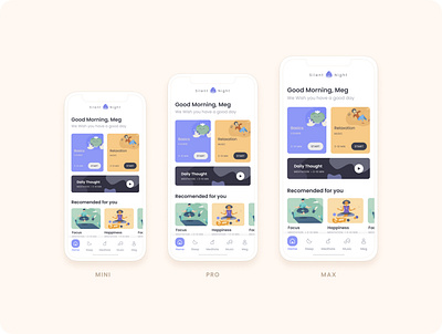 Slient Night (Meditation App) app behance design icon illustration iphone iphone 12 meditation minimalistic mockup ui uiux ux visual design