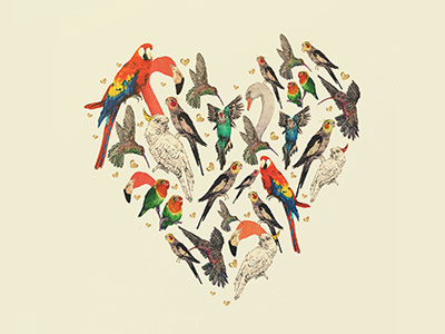 Love Birds - Happy Valentines Day birds fashion hand heart illustration niki pen pencil pilkington romance sketch valentines