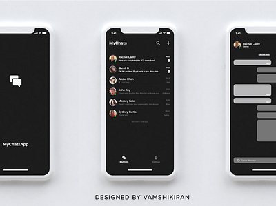 MyChats App Dark Theme application ui behance branding design dribbble graphicdesign messaging app minimal ui ux