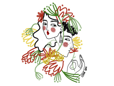 Couple art digital drawing flowers illustration love man woman