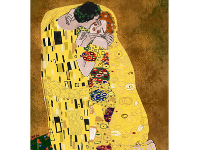 The kiss art design digital drawing gustav klimt happy illustration love man smile woman