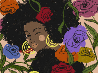 8 March: African woman art digital drawing flowers happy womens day illustration woman