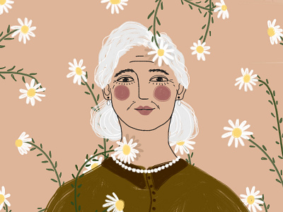8 March: Elderly woman 8 march art digital drawing flowers girl happy illustration woman