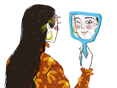 Mirror art digital drawing flowers illustration mirror woman