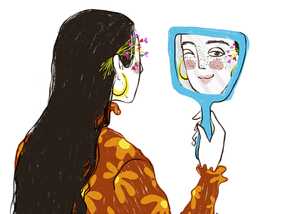 Mirror art digital drawing flowers illustration mirror woman