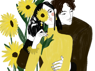 Sunflower art digital drawing illustration love man sunflower woman