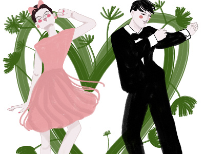 Happy Valentine's Day art dance digital flowers happy illustration love man retro smile woman