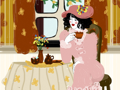 Madam art coffee design digital drawing flowers happy illustration love smile woman