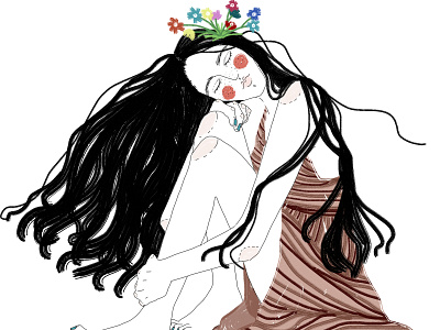 Good night art digital drawing flowers girl happy illustration sleep smile