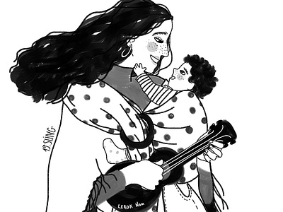 Day 19: Sling art autumn baby digital drawing happy illustration inktober inktober2019 ukulele woman