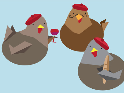 3 French Hens 12 days birds blue brown french hens illustration vector wine